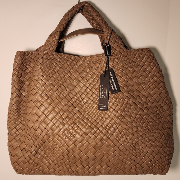 FALOR ITALY Hand Woven Genuine Leather Large Soft Tote Satchel Handbag F2217 - Picture 2 of 16